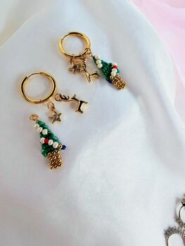 Christmas Detachable Bead Charm Hoop Earrings 16 K Gold, 3 of 5