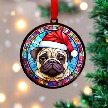 Pug In Santa Hat Suncatcher Decoration, 4 of 6