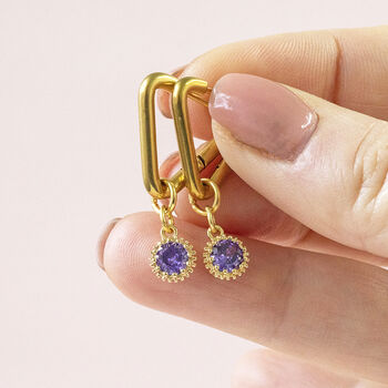 Triangle Huggie Earrings With Birthstone Detail, 5 of 12
