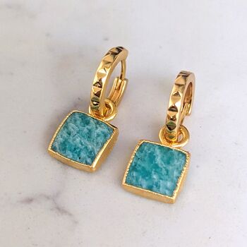 The Square Amazonite Gold Plated Gemstone Earrings, 5 of 7