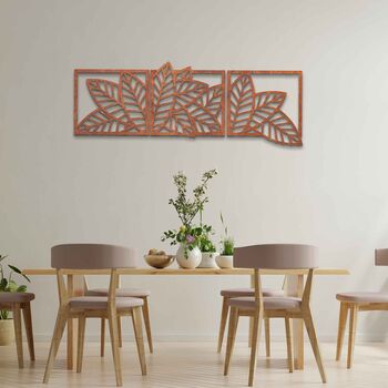 Triple Panel Metal Leaves Wall Art Home Decor, 9 of 11