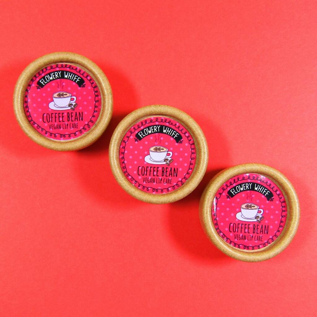Coffee Bean Vegan Lip Balm In Plastic Free Card Pot By Flowery Whiff