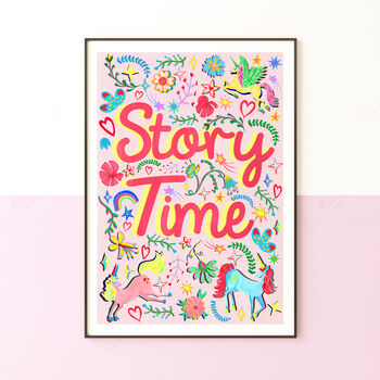 Pink Story Time Print, Reading Nook Illustration, Girls Room Wall Art, 2 of 12