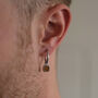 Silver Tigers Eye Dangle Hoop Earring For Men, thumbnail 4 of 11
