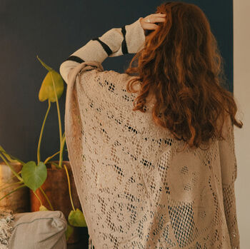 Cream Knitted Butterfly Back Kimono With Tassels, 2 of 3