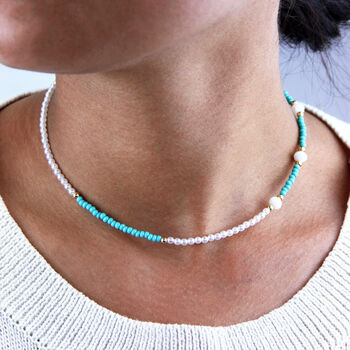 Turquoise And White Bead Necklace, 2 of 7