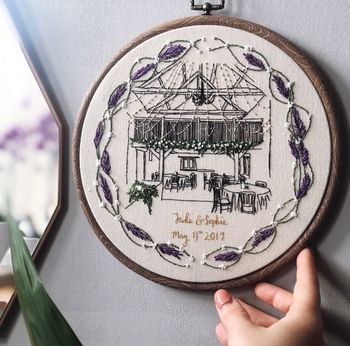 Personalised Hand Embroidered Wedding Venue Portrait, 2 of 12