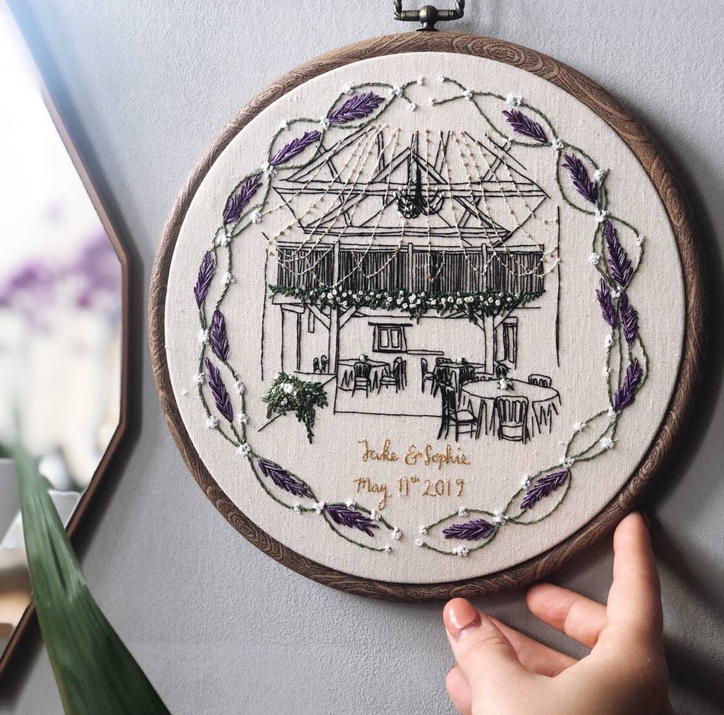 Personalised Hand Embroidered Wedding Venue Portrait, 1 of 12