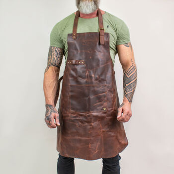 Personalised Brown Leather Apron And Tool Roll Gift Set, 5 of 10