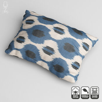 Bohemian Blue, Black And Beige Ikat Cushion Cover, 5 of 6