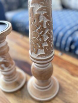 Mango Wood Pillar Candle Holder Set Of Two, 8 of 9