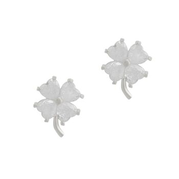 Four Leaf Clover Sterling Silver Stud Earrings White, 7 of 8