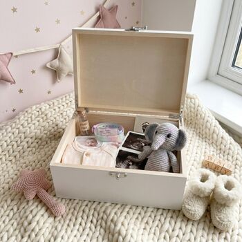 Personalised Born In 2026 Garland Engraved White New Baby Keepsake Box Three Sizes 22cm | 27cm | 30cm, 2 of 9