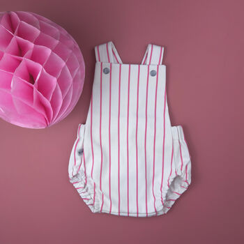 Pink And White Stripe Girl's Summer Bubble Romper, 3 of 7