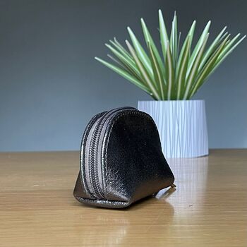 Leather Coin Purse In Metallic Grey, 2 of 2