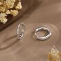 Sterling Silver Irregular Shaped Minimalist Cz Crystal Huggie Hoop Earrings, thumbnail 5 of 11