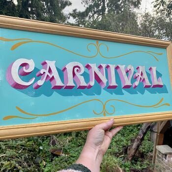 'Carnival' Gold Leaf Typography Wall Art Sign, 6 of 8