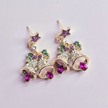 Sparkling Jingle Bells Christmas Drop Earrings, 2 of 4