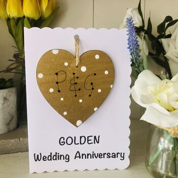 Personalised Golden 50th Wedding Anniversary Heart Card, 4 of 4