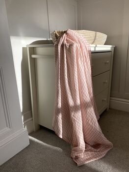 Gingham Pink Large Swaddle Muslin, 2 of 6