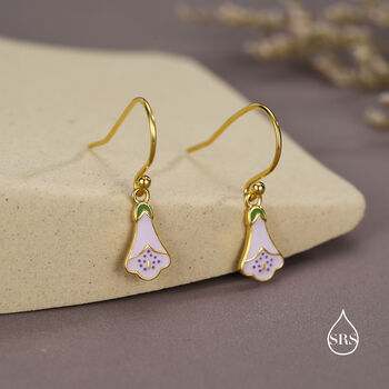 Sterling Silver Enamel Foxglove Flower Drop Earrings, 4 of 11