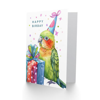 Cute Green Parakeet Parrot Party For Girl Boy Kids Birthday Card, 2 of 5