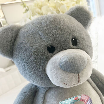 Personalised Patchwork Alphabet Grey Teddy Bear, 3 of 10