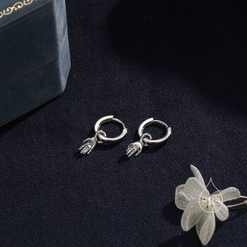 Sterling Silver Hand Huggie Hoops, 5 of 10