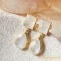 White Moonstone Statement Gold And Silver Drop Stud Earrings, thumbnail 9 of 9