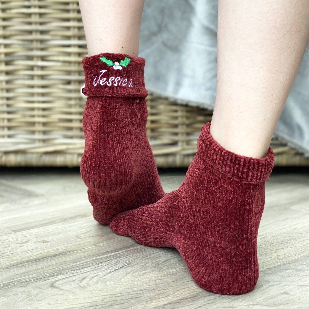 Personalised Christmas Holly Snug Socks, 1 of 2