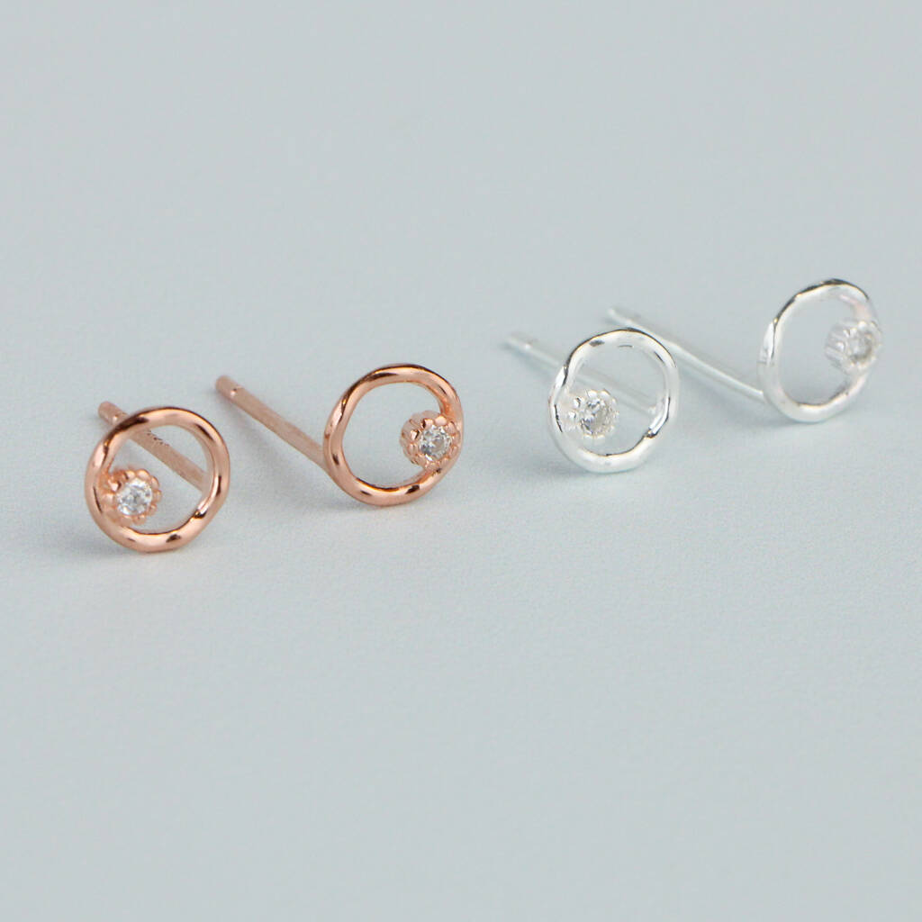 Sterling Silver Crystal Circle Stud Earrings, 1 of 5