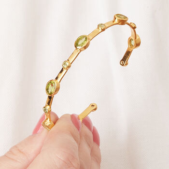 Green Peridot 18k Gold Plated Silver Cuff Bracelet, 3 of 10