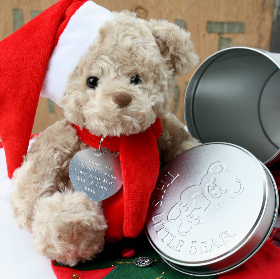 personalised teddy in a tin