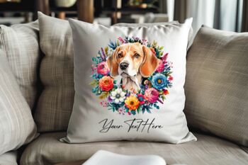 Personalised Beagle Summer Floral Dog Wreath Cushion And Mug Gift Bundle, 4 of 4