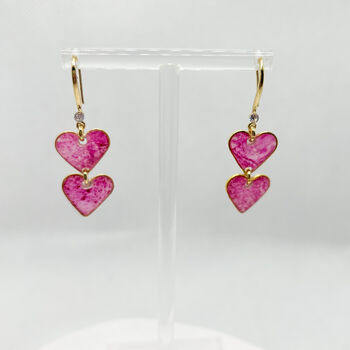 Pink Double Heart Drop Earrings, Valentines, 8 of 9