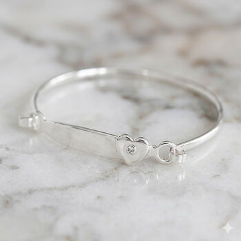 Silver Plated Heart Christening Bangle, 2 of 2