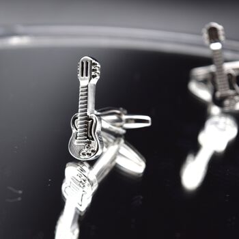 Guitar Silver Cufflinks Gift For Musicians 316 L Stainless Steel Rock Accessory, 5 of 5