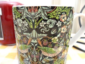 Jumbo Mug In Black Strawberry Thief Design, 3 of 7