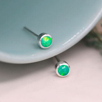 Mini Sterling Silver Green Opal Stud Earrings, 2 of 7