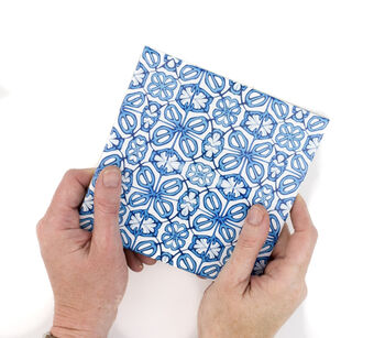 'Blue Turkish Flower' Handprinted Ceramic Tiles, 8 of 10