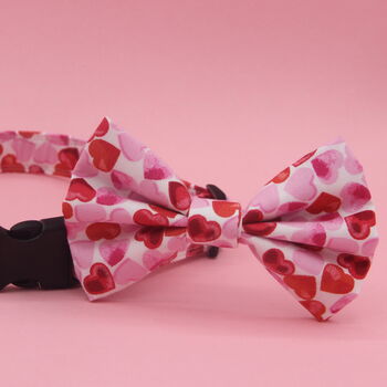 Pink And Red Hearts Valentines Dog Bow Tie, 3 of 7