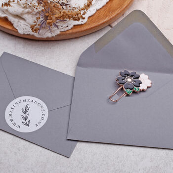 Black Flower Paper Clip, Metal Paperclip, Bookmark Or Office Stationery, 3 of 3