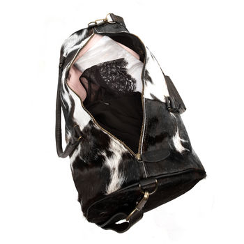Black And White Pony Hair Leather Classic Duffle, 5 of 8