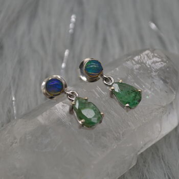 Opal Emerald Earrings: Gold, Silver, May Birthstone, 7 of 8