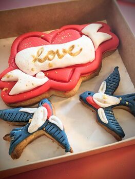 Love Heart And Swallows Tatoo Inspired Biscuit Gift, 8 of 9