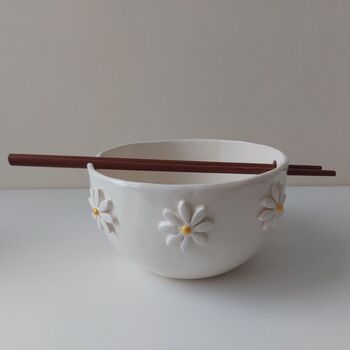Handmade Ceramic Ramen Noodle Bowl With Daises, 2 of 8