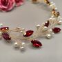 Red Crystal And Pearl Bridal Hair Vine, thumbnail 7 of 11