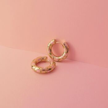 Zero Waste Pink Floral Chunky Gold Hoop Earrings, 4 of 5