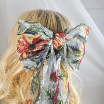 Autumn Embroidered Bridal Hair Bow, 4 of 5