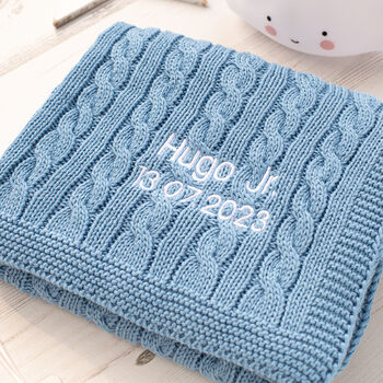 New Baby Boy Luxury Cotton Knitted Cable Blanket, 2 of 12